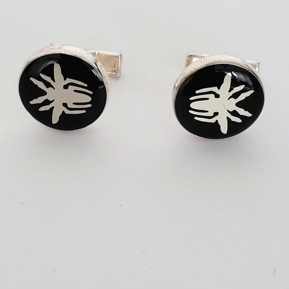 Christian Dior Homme Spider Cufflinks Black Enamel Silver Tone Mens Jewelry